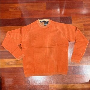 Bachrach Men's 75% Silk / 25% Cotton Pumpkin Color Ribbed Crewneck Sweater